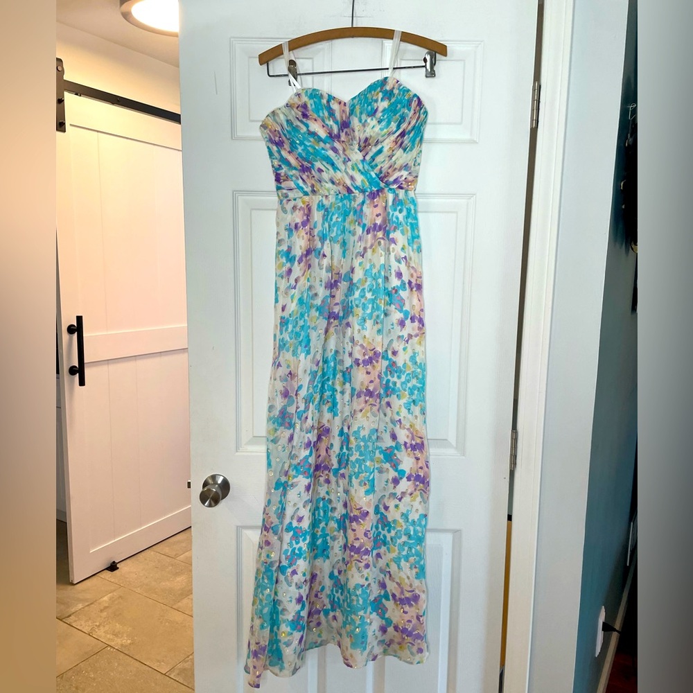 Yumi Kim Silk Jacquard Metallic  Strapless Maxi Dress- size Medium
